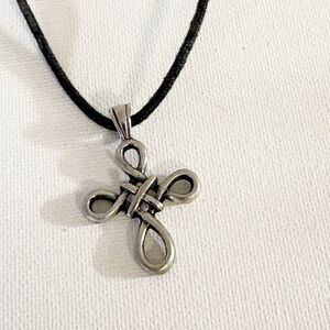 Celtic Well Being Bowen Knot Cross Pendant Leather Cord Necklace 21”